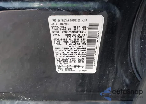 2009 Infiniti Fx35 z USA, uszkodzony, nr VIN JNRAS18W19M150833